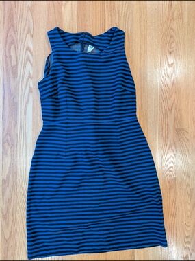 Old Navy Size L Black and Blue Striped Sleeveless Mini Dress